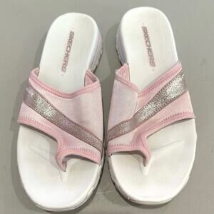 Skechers Womens Size 8 Sandals Flip Flops Pink Toe Loop Rubber Bottom Comfort